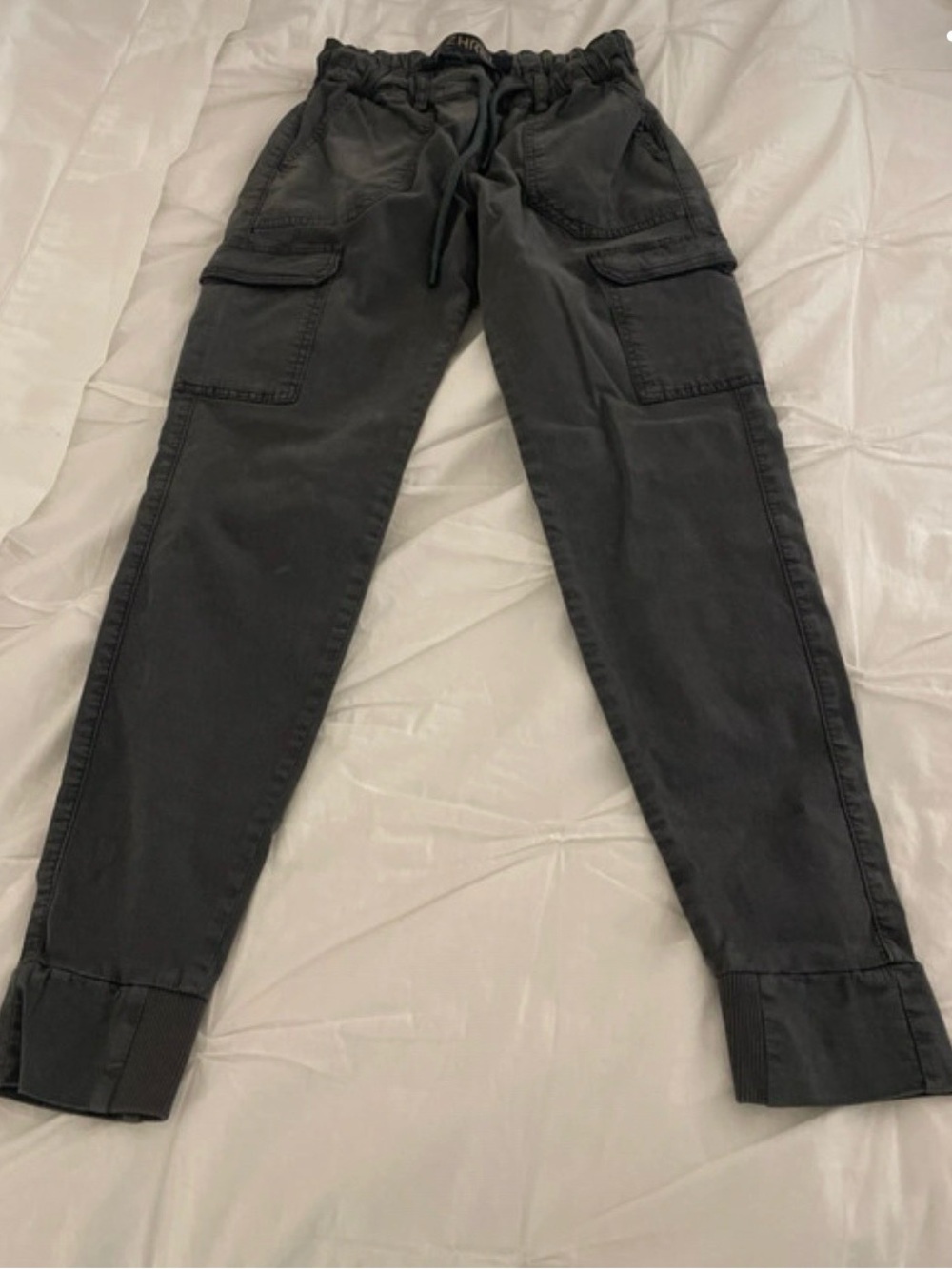 Women's Charcoal Cargo Joggers - Elastic Waist & Cuffed Ankles